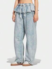 Adidas Originals Women's OG W 2IN1 Denim Jeans Long Pants KT3051 - Blue - View 1