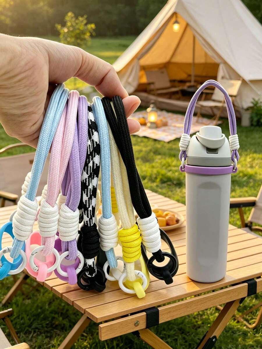 10/1pc Practical Water Bottle Carrying Strap, Easy To Install, Adult Woven Cup Handle, Sports Style Insulated Cup Portable Rope, Lightweight Fitness Hydration Gear, Fashionable Water Bottle Carrying Rope Outdoor Adventure Accessory, Convenient Backpack Hook Pendant Water Bottle Hanging Rope, Outdoor Walking Essential Hanging Rope