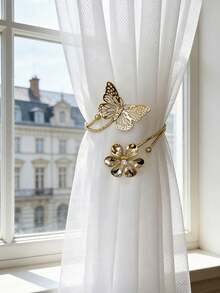 2pcs Alloy Curtain Buckles Hollow Design Leaf & Flower Decor Curtain Tie Backs Floral Curtain Clips Window Decoration - 2pcs - View 13