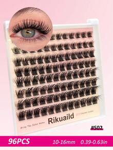 Rikuaild 80/88/96/110/160片 D捲度濕潤感假睫毛，濃密顯大眼設計，分段式DIY妝容，卡通漫畫風亂序假睫毛化妝工具 - 查看 13