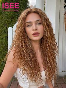 ISEE Brown Highlighted Deep Wave Human Hair Wig, 7x5 Transparent Lace Closure, Glueless Ready-To-Wear, 18-28 Inches, 180% Density, Pre-Plucked Hairline, Daily Wear Style - S4/27 - View 1