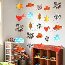 Story Birthday Party Banner, 6/12/24pcs Cartoon Pattern With Durable Fishing Line, Western Space Theme Party Decoration, Toy Birthday Decor, Bedroom Decoration - A - View 5