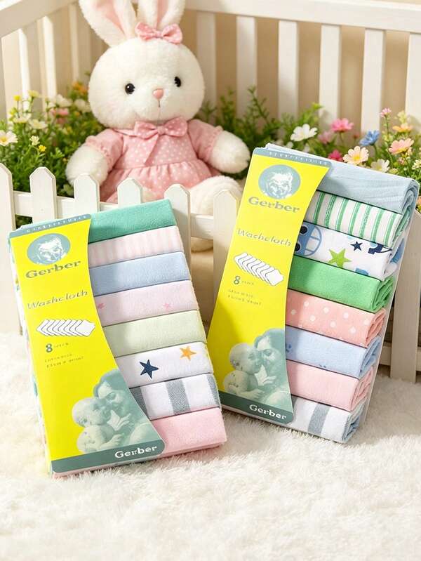 Infant Skin-Friendly Washable Small Square Towel Set, Breathable Soft Baby Bibs Newborn Daily Care Face Wipes (Note: Some Styles May Not Be Shown In Images)