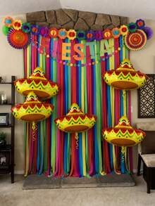 1/3pcs Mexican Hat Aluminum Foil Balloons, Contrast Print Design, Vibrant Retro Colors, Suitable For Mexican Theme Party, Carnival, Exotic Birthday, Festival Event Decoration And Photo Props - Multicolor - View 6