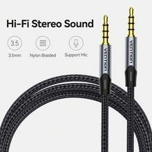 VENTION 3.5mm Aux 音訊線附麥克風，公對公 Hi-Fi 立體聲 Aux 線，支援語音通話，適用於汽車 AUX 介面、耳機、喇叭、平板電腦 - 查看 2