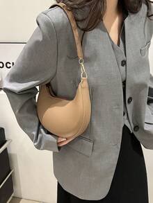 2024新款法式通勤女包 時尚休閒單肩包 紋理優雅腋下包 - 卡其色 - 查看 8