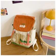 1 pièce Sac à dos pliable et spacieux avec combinaisons de couleurs pour les étudiantes, pour l'école et les voyages - Vert [avec pendentif lune] - Voir 9
