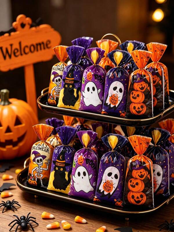100 Cute Ghost Design Halloween Packaging Bags, Candy Bags, Dessert Bags, Halloween Party Supplies, Halloween Gift Packaging, Packaging, Halloween Party Bags, Horror Decoration, Party Favors, Halloween Candy Bags, Home Halloween Decoration, Halloween Room Decoration, Christmas, 2027 New Year, Baking Packaging, Halloween Souvenirs, Masquerade, Cosplay, Halloween Welcome Table Gifts