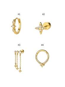 FOREVER QUEEN 1PC 925 Sterling Silver Earring Stack For Multiple Piercing CZ Huggie Hoops Celestial Starburst Studs And Cartilage Dangle Piercing Jewelry Pack - Single - View 2