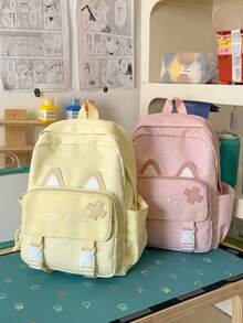 Cute Cat Shaped Backpack, Girls Casual Outing Shopping Travel Small Backpack, Middle School High School College Student School Bag, Large Capacity Lightweight Daily Commute Backpack, Adorable Cartoon Pattern Student Backpack, Multiple Colors Available Pink Yellow Blue Black White - A - View 7
