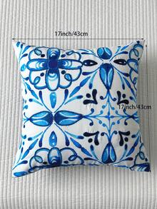 LCUHPCL 1pc Blue And White Porcelain & Moroccan Style Printed And Embroidered Waterproof Pillowcase, Home Decor For Living Room, Bedroom, Sofa, Outdoor And Various Environments - Blue - View 2