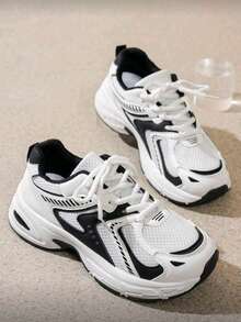 Women's Casual Shoes Summer PU Material Thick Sole Height-Increasing Chunky Sneakers Versatile Sneakers - Black - View 6