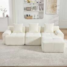Beige Modular Sofa With Ottoman - L Shape - Beige 3 Seat - View 1
