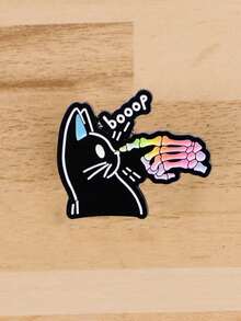 1件 "Booop" 黑貓琺瑯徽章，彩虹骷髏手胸針，哥德風可愛翻領針，適用於背包、夾克、包包 - 彩色 - 查看 6