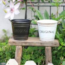 1/2/3pcs American Vintage Letter Double-Ear Metal Flower Pot, Suitable For Succulent Plants, Cosmetic Storage, Desktop Organizer, Living Room/Outdoor Garden Decor, Pen Holder, Flower Bucket - Flowerpot - View 9