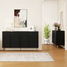Mid Century Sideboard, Black With 3D Rills And Adjustable Shelves - Black - View 10