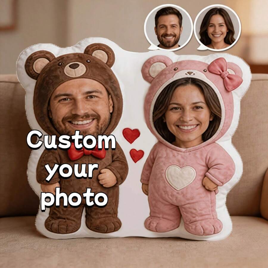 Personalized Photo Couple Custom Pillow Cushion Cover Sofa Couch Bed Bedroom Living Room Christmas Halloween Thanksgiving Anniversary Keepsake Spouse Party Family Housewarming Friends Wedding Couples Furnishing Gift Holiday Accent Birthday Decor - Multicolor - View 1