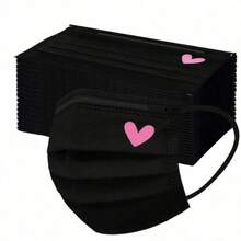 50pcs Cute Pink Heart Print Face Masks, Elastic Breathable Cover, Suitable For Women And Teenagers, Washable, Fashionable Daily Accessory, Fun Design, Comfortable To Wear, Valentine's Day Outfit - Multicolor - View 1