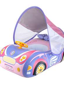 Swimbobo Kids Swimming Float With Canopy UPF50+ And Toy Steering Wheel, Pink Boat-Shaped Racing Car Swim Ring - Pink - View 5