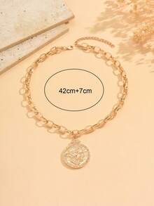 1pc Casual Chunky Jewelry Minimalist Gold Collarbone Chain Fashion Versatile Gold Chain Portrait Pendant Thick Necklace Charming Women's Jewelry Suitable For Daily Wear, Shopping, Photo, Party And Gathering - Gold - View 4