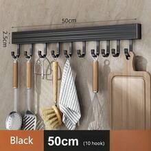 Storage Rack, Kitchen Shelf - Wall-Mounted Pot Rack With Hooks, For Storing Tableware, Knives, Forks, Etc. - Straight Bar Design, No-Drill Installation - Multicolor - View 2
