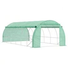 Outsunny 6x3x2m Plastic Tunnel Greenhouse With UV Protection, Accessible, Roll-Up Tarps, Steel Tube Frame, Green - Green - View 1