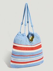 Adidas Originals Tas Tote Rajut Unisex Motif Garis-Garis Blok Warna KX9590 - Blue and White - View 4