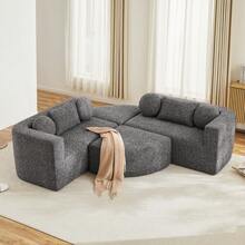 Modular Sofa With Sleeper Function, Cloud Couch, Chenille, Black - 黑色四座 - 查看 7