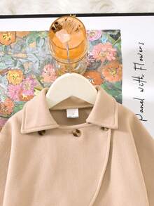 Vihyde Set 2 Potong Jaket Pendek Kerah Lapel Gaya Inggris & Rok Plisket Campuran Wol untuk Anak Perempuan Muda Musim Gugur/Dingin Outfit Musim Gugur - Aprikot - View 7