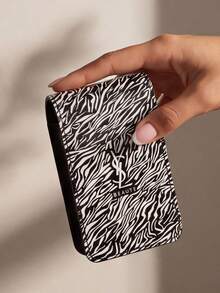 Yves Saint Laurent Compact Mini Red Zebra Print Envelope-Style Storage Bag With Built-In Mirror, Magnetic Closure, Portable And Lightweight, Fits Easily In Handbag, Convenient For Daily Dates, Shopping, Travel And Makeup Touch-Ups, Lipstick Organizer YSL-GIFT-140 - Black - View 10