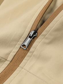Men's Cargo Style Style Colorblock Stand Collar Jacket, Khaki Contrast Cuffed Sleeve Casual Versatile Spring/Autumn Jacket - Khaki - View 6