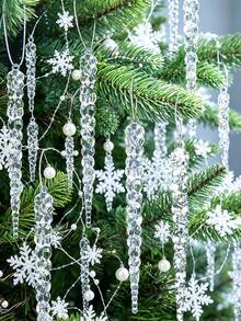 1/12/24pcs-Transparent Ice Cone Icicle Christmas Tree Decorations, Realistic Ice Stick Hanging Decor, Transparent Icicle Pendant Christmas Tree Decorations, Threaded Icicle Decorative Pendant, Christmas Decorations, Home Decor, Room Decor, Scene Decor, Christmas (13cm/5.12in) - B - View 5