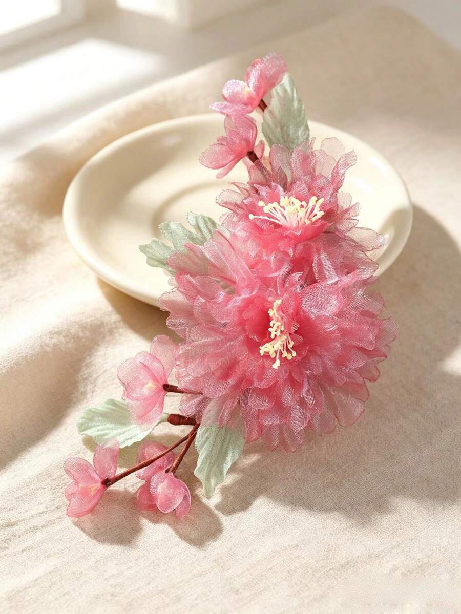 1件新娘絲綢雪紡髮飾,婚禮季盤髮裝飾 - 9735 - 查看 1