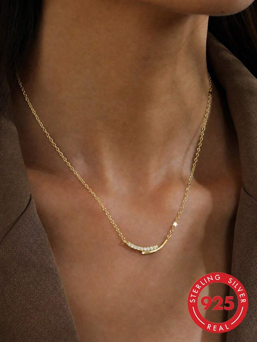 1 Pair S925 Sterling Silver Niche Design Curved Tube Necklace, Women's Delicate Luxury Minimalist Ins Style, Personalized Fashion Daily Commute Versatile Gentle Elegant Layered Thin Chain Collarbone Necklace Neck Accessory - One-line - View 1