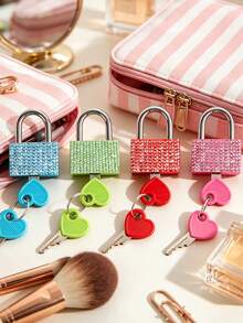 Mini Shiny Crystal Key Padlock - Metal Mini Lock With 2 Keys, Heart Pattern Metal Lock, No Assembly Required, Luggage Lock, Locker Lock, Small Luggage Padlock, Suitcase Lock, Metal Key Padlock, Suitable For Luggage, Gym Locker, Pencil Case, Backpack, Suitcase And Storage Cabinet, School Gym Classroom Matching Game Travel Backpack, Back To School, Travel Accessories, School Gym Locker, Sports Locker, Fence, Toolbox, Suitable For Graduation, Teacher's Day Gift - A - View 2
