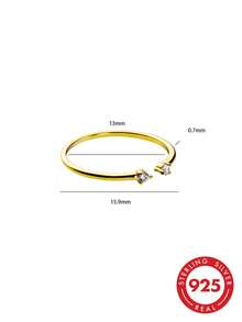 1pc S925 Sterling Silver Minimalist Plain Band Open Ring With Rhinestones, Korean Ins Cold Style, Fashionable Unique Niche Design, Adjustable Line Joint Ring, Sweet Fresh Versatile Elegant, Stackable Delicate Small Index Finger Ring, Pinky Ring - Diamond - View 11