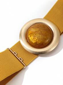 1 pieza Cinturón de cintura de aluminio con patrón de mármol de unicolor, estilo bohemio lindo, con decoración de cristal y strass - Amarillo Mostaza - Ver 5