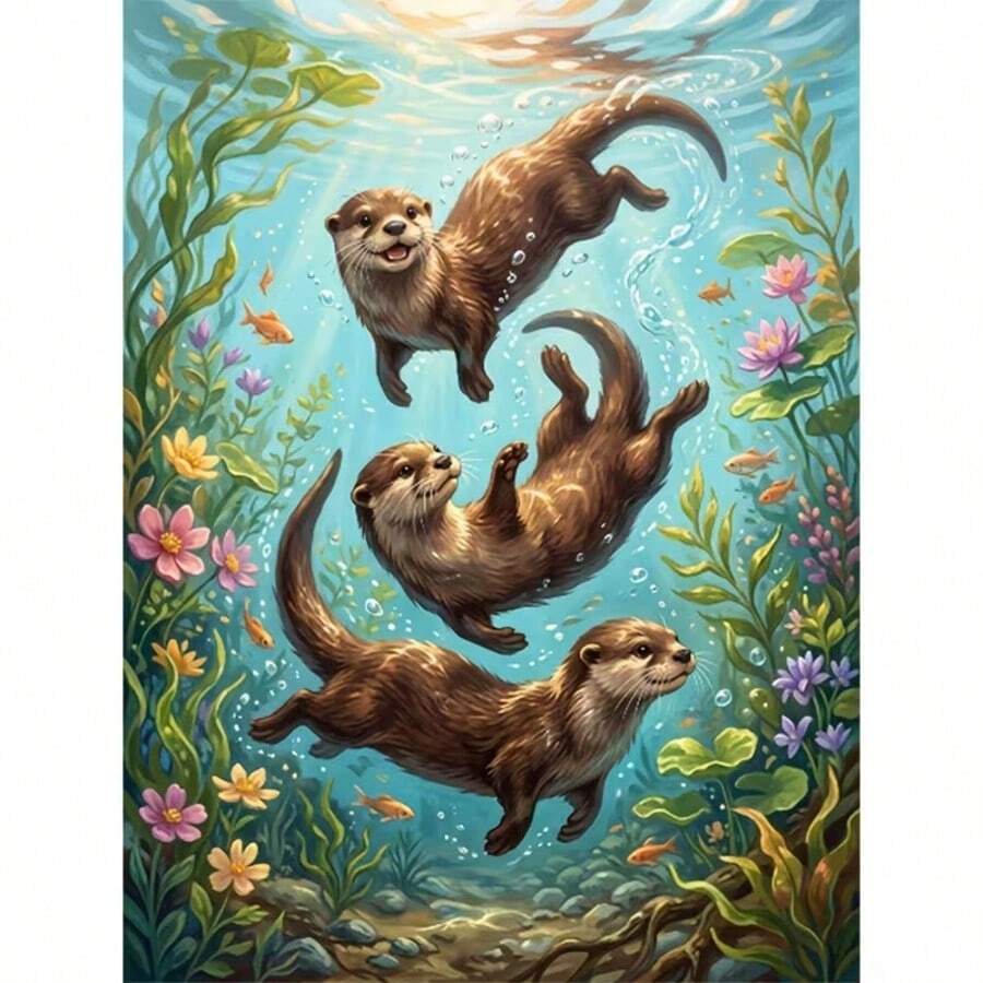 1PC DIY 5D Diamond Painting Kit Otter Pattern - Round Full Diamond Art Mosaic Craft, Home Wall Decor, Frameless - No Frame - View 1