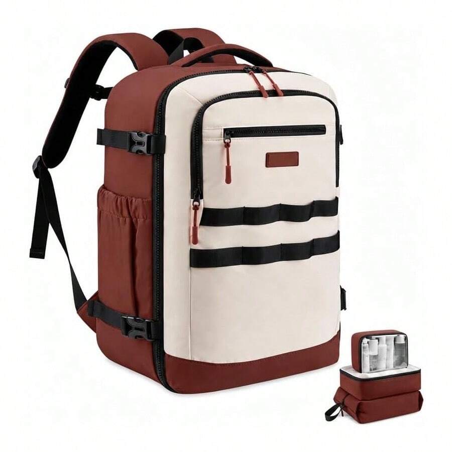 40l Large Capacity Travel Backpack Tsa Approved Carry On With 3 Packing Cubes Waterproof Laptop Backpack For Women And Men - Brown and White - View 1