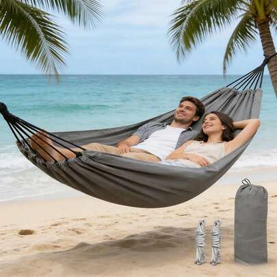 Hamac de canevas de couleur unie double extra large avec sangles et sac de rangement, sans poteau, résistant aux déchirures, lavable, pliable, léger, chaise de détente d'extérieur, convient pour la plage, la terrasse, le camping, le balcon, la décoration intérieure de loisirs