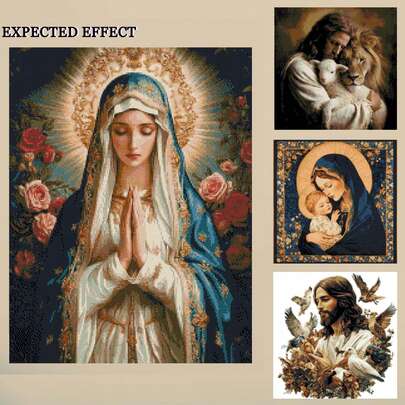 11/14CT Printed Cross Stitch Kit, Prayer, Love, Faith And Peace Theme, Suitable For Adult Beginners Relaxation DIY, Includes Fabric, Needles, Threads And Chart, Unframed, Handmade Wall Art Decor Gift, 40x40cm/15.7in Or 40x50cm/15.7x19.7in