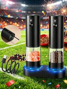 1pc/Set 300mAh Rechargeable Electric Pepper & Salt Grinder, Matte CD Texture Button, Visible Spice Window, Adjustable Ceramic Grinding Core, Type-C Charging Indicator Light, Storage Base, Premium Kitchen Gift For Middle Eastern Home Party Eid - Multicolor - View 2