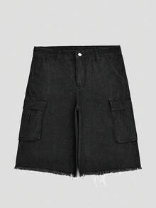 Y2K夏季直筒百搭工裝牛仔短褲，時尚休閒個性街頭青年運動學院風，適合日常通勤居家休閒戶外活動朋友聚會 - 黑色 - 查看 3