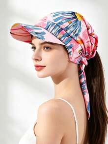 1pc Leopard Print Floral Tie-Up Bucket Hat, Suitable For Travel, Vacation, Daily Wear, Sun Protection, Multiple Colors Available - Sun Hat With Scarf - View 6