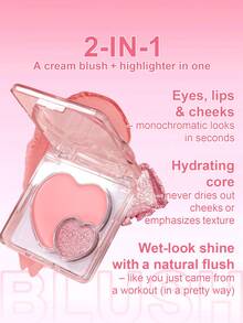 USHAS Perfect Touch 2-in-1 Blush & Highlighter, Perona Pipi Krim Berbentuk Hati dengan Glitter, Pewarna Pipi Merah Muda Alami, Warna Tahan Lama dan Mudah Dibaurkan, Highlighter untuk Kilau Wajah, Palet Makeup Portabel yang Lucu, Cocok untuk Penggunaan Sehari-hari & Pesta - #02 Seri Merah Muda Peach Lembut - View 4