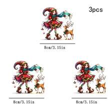 1/2/3pcs Watercolor Christmas Elf Girl Heat Transfer Sticker, Rainbow Striped Pointed Hat, Red-Green Gradient Christmas Dress, Colorful Striped Long Socks With Rolled Edge Boots, Paired With Tassel Long Scarf, Hanging Reindeer, Little Bird, Vintage Fairy Tale Style Christmas DIY Print, Suitable For T-Shirts, Sweatshirts, Canvas Bags - Multicolor - View 11