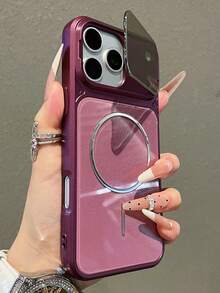 奢華亮片相機保護支架磁吸手機殼，相容 iPhone 17 Pro Max 17 Pro 17 16 Pro Max 16 Pro 16 15 Pro Max 15 Pro 15 14 Pro Max 14 Pro 14 13 Pro Max 13 Pro 13，支援無線充電，防摔鏡頭保護後蓋 - 酒紅色 - 查看 4