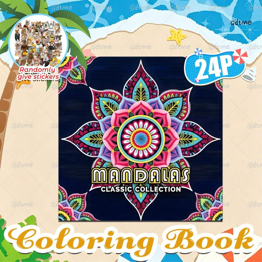 Mandala Coloring Book3, Coloring Book For Teens, Mood-Healing, 24 Pages For Casual Relaxation, Suitable For Working Adults, Birthday Gift, Back-To-School, Halloween, Christmas Gift, Comes With Random Stickers.. - LJ-034 - View 1