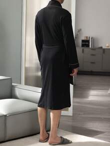 Bata de dormir de una sola pieza transpirable y que absorbe la humedad para hombres, para primavera/otoño, para otoño e invierno - Negro - Ver 2