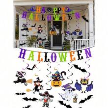 20件/組萬聖節南瓜螺旋吊飾緞帶，Happy Halloween橫幅裝飾，幽靈螺旋緞帶裝飾，適用於萬聖節派對與恐怖生日派對，蝙蝠牆貼貼紙組節日派對緞帶裝飾 - 多個款式 - 查看 2